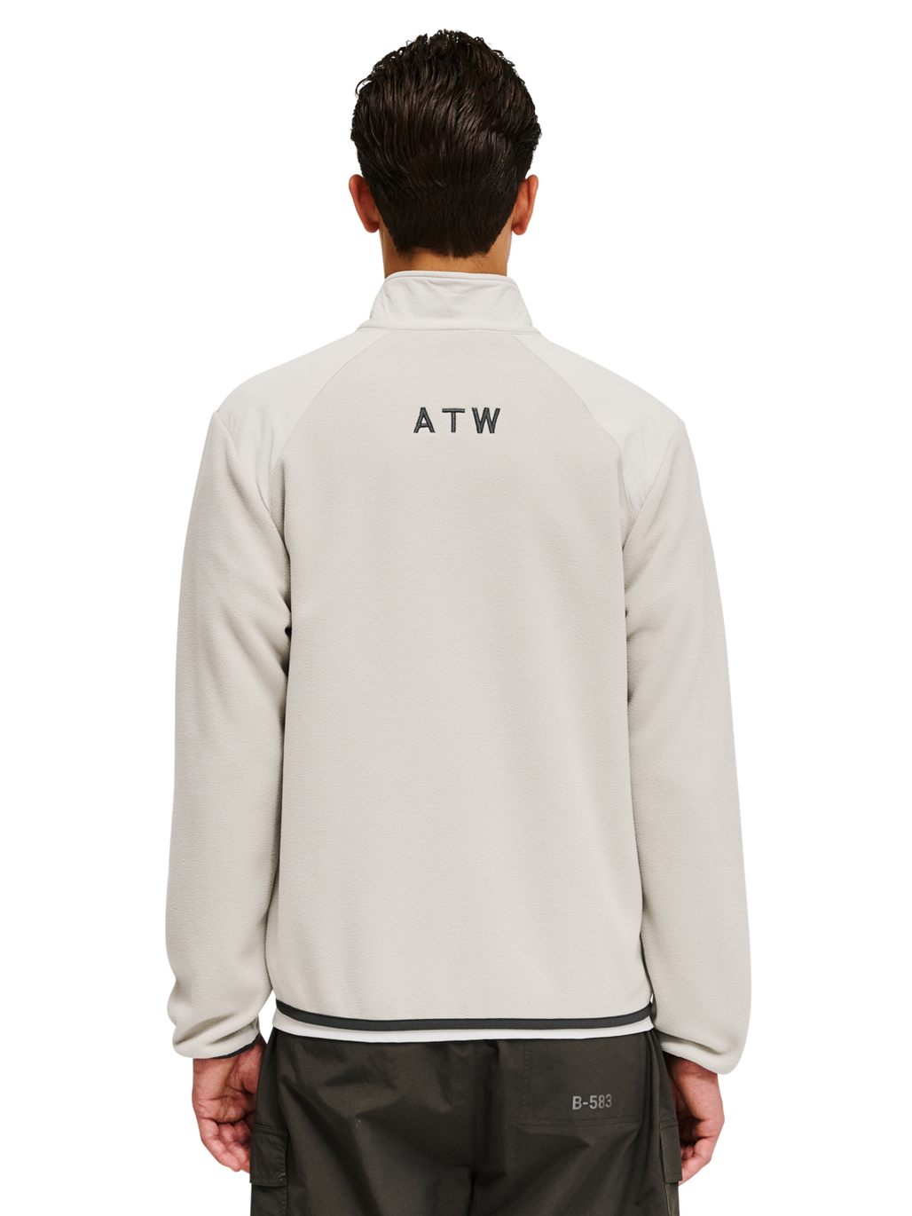 HALO PANELED FLEECE JACKET, SILVER LINING, model