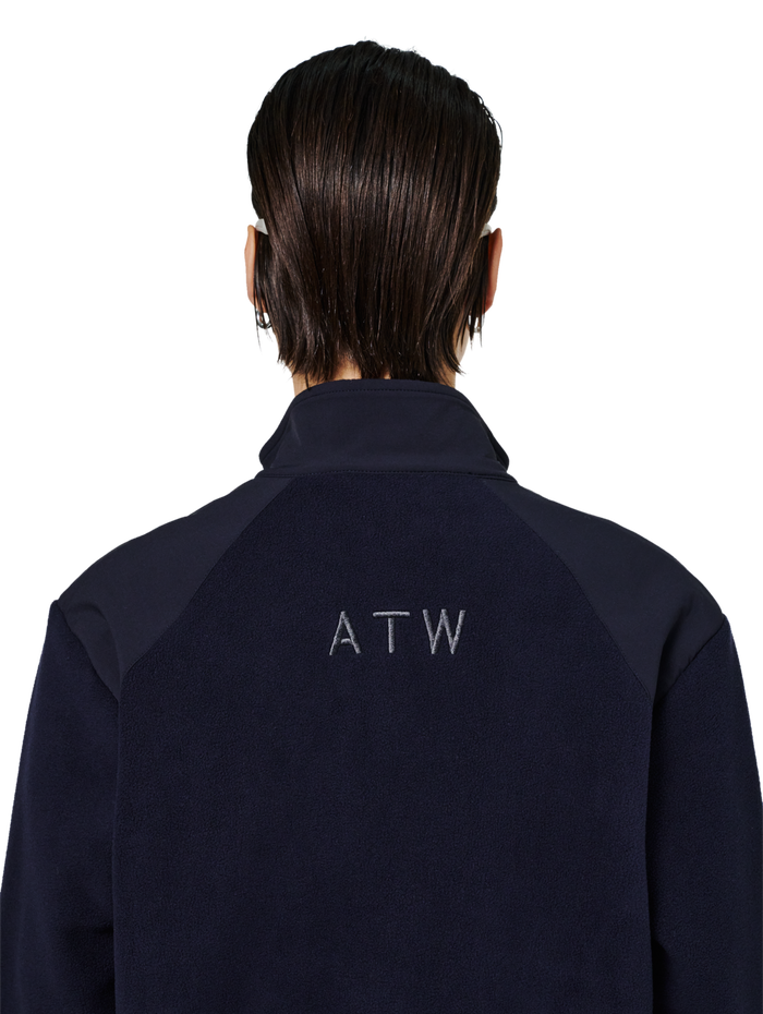 HALO PANELED FLEECE JACKET, DEEP WELL, model