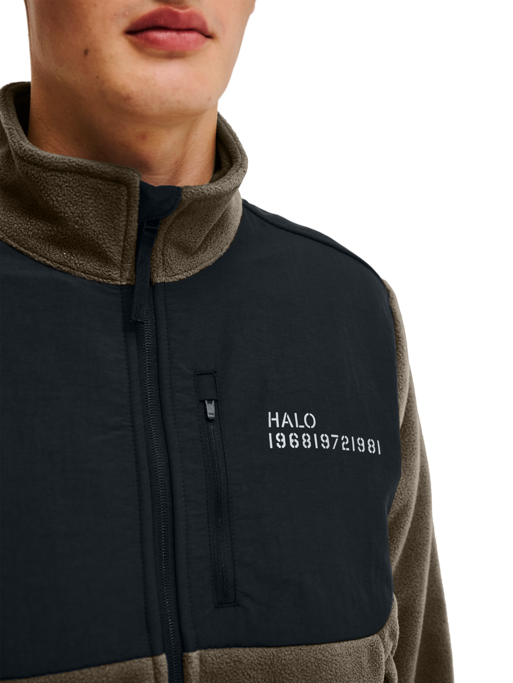 HALO BLOCKED ZIP FLEECE, MAJOR BROWN, model