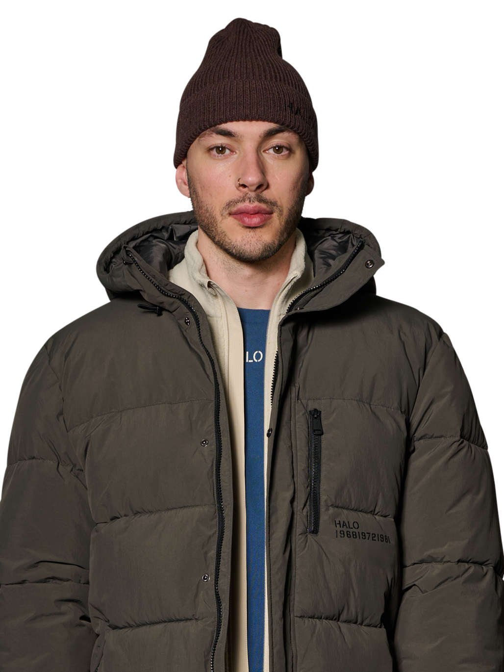 HALO WOOL MIX BEANIE, BRACKEN, model