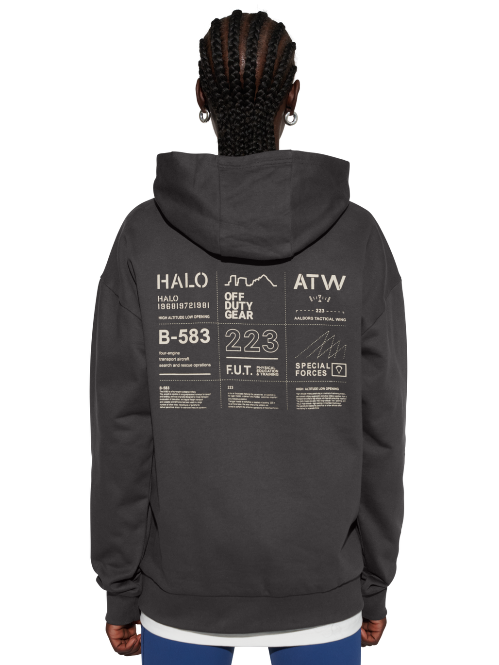 HALO GRAPHIC HOODIE, RAVEN, model