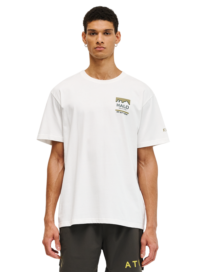 HALO GRAPHIC T-SHIRT, MARSHMALLOW/BOTANICALGARDEN/BG, model