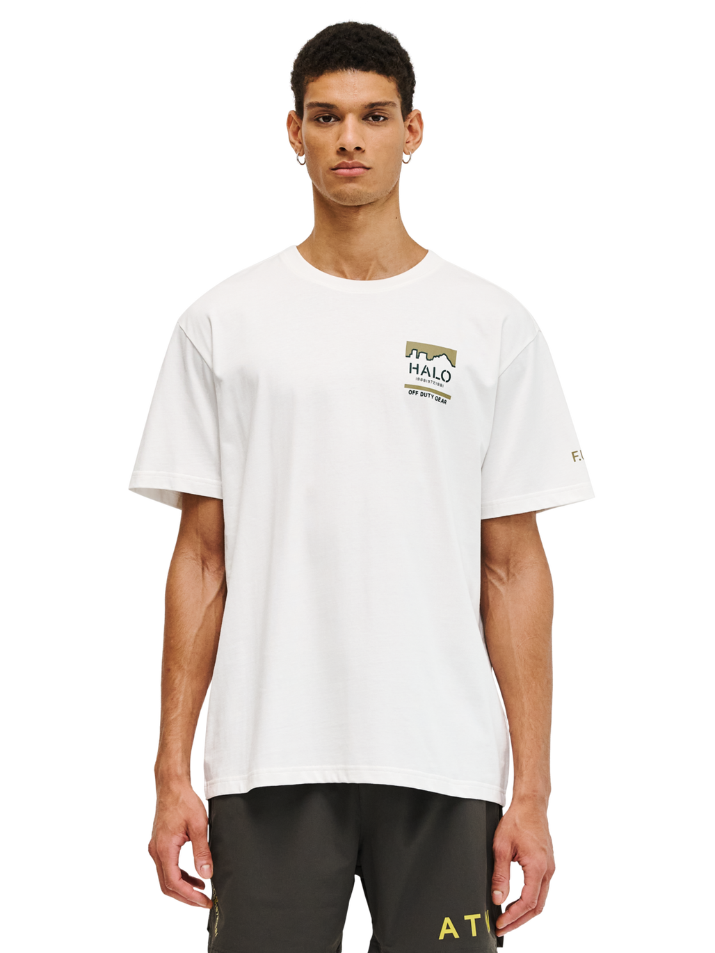 HALO GRAPHIC T-SHIRT, MARSHMALLOW/BOTANICALGARDEN/BG, model