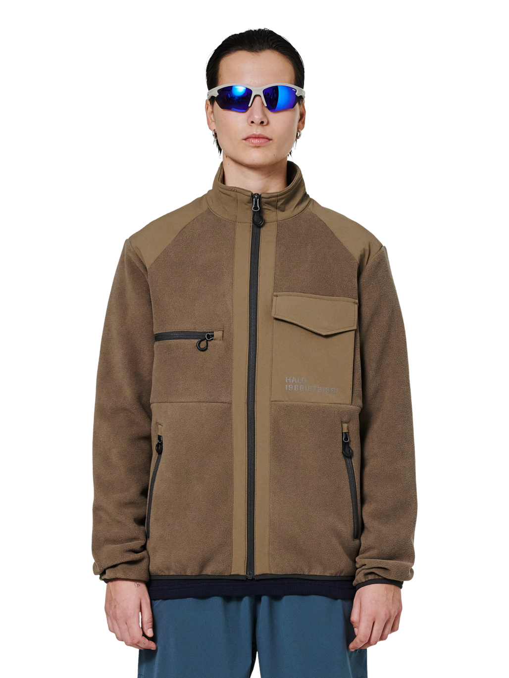 HALO PANELED FLEECE JACKET, CHOCOLATE CHIP, model