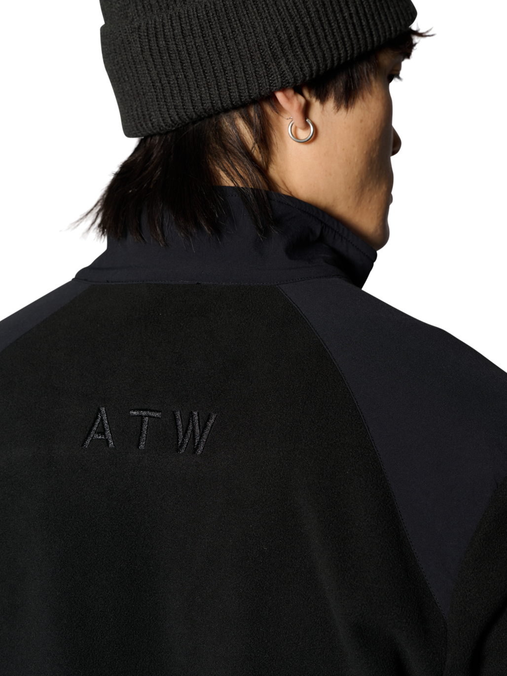 HALO PANELED FLEECE JACKET, BLACK, model