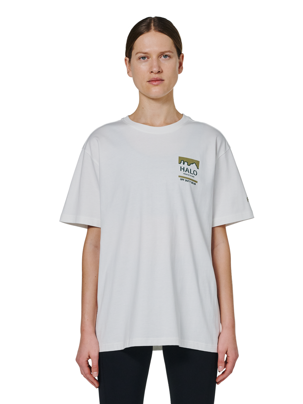 HALO GRAPHIC T-SHIRT, MARSHMALLOW/BOTANICALGARDEN/BG, model