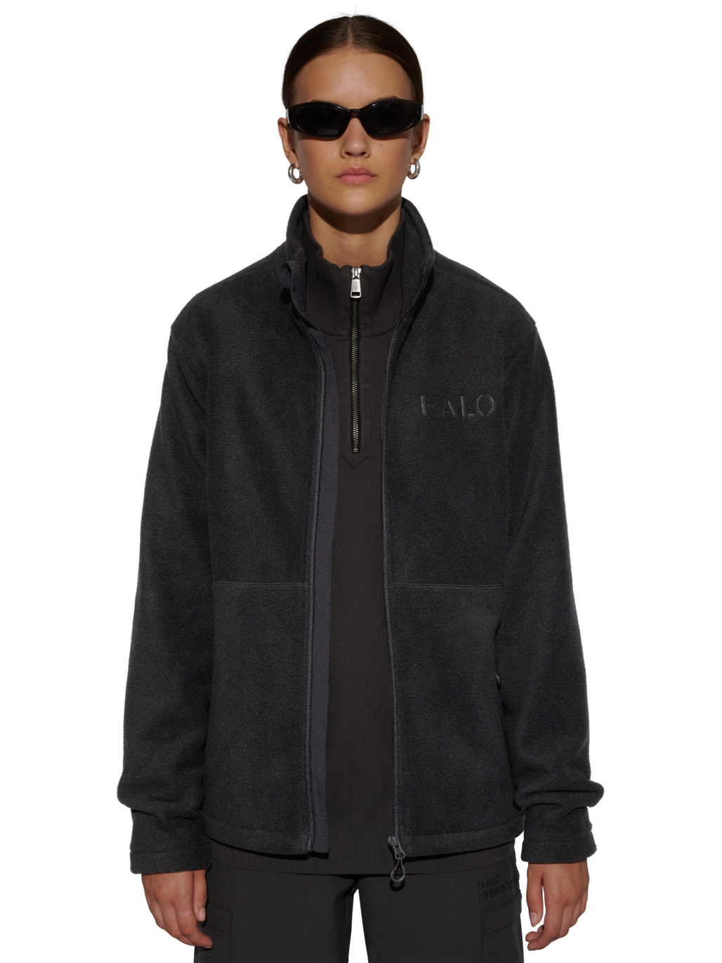 HALO ATW TEDDY FLEECE JACKET, BLACK, model