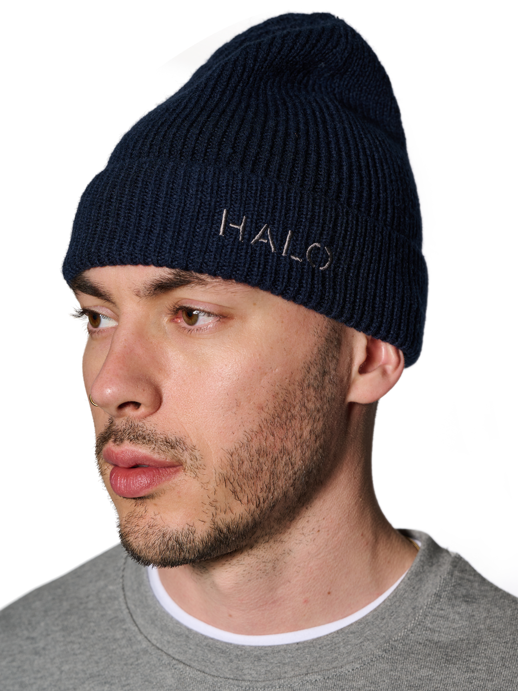 HALO WOOL MIX BEANIE, DARK SAPPHIRE, model