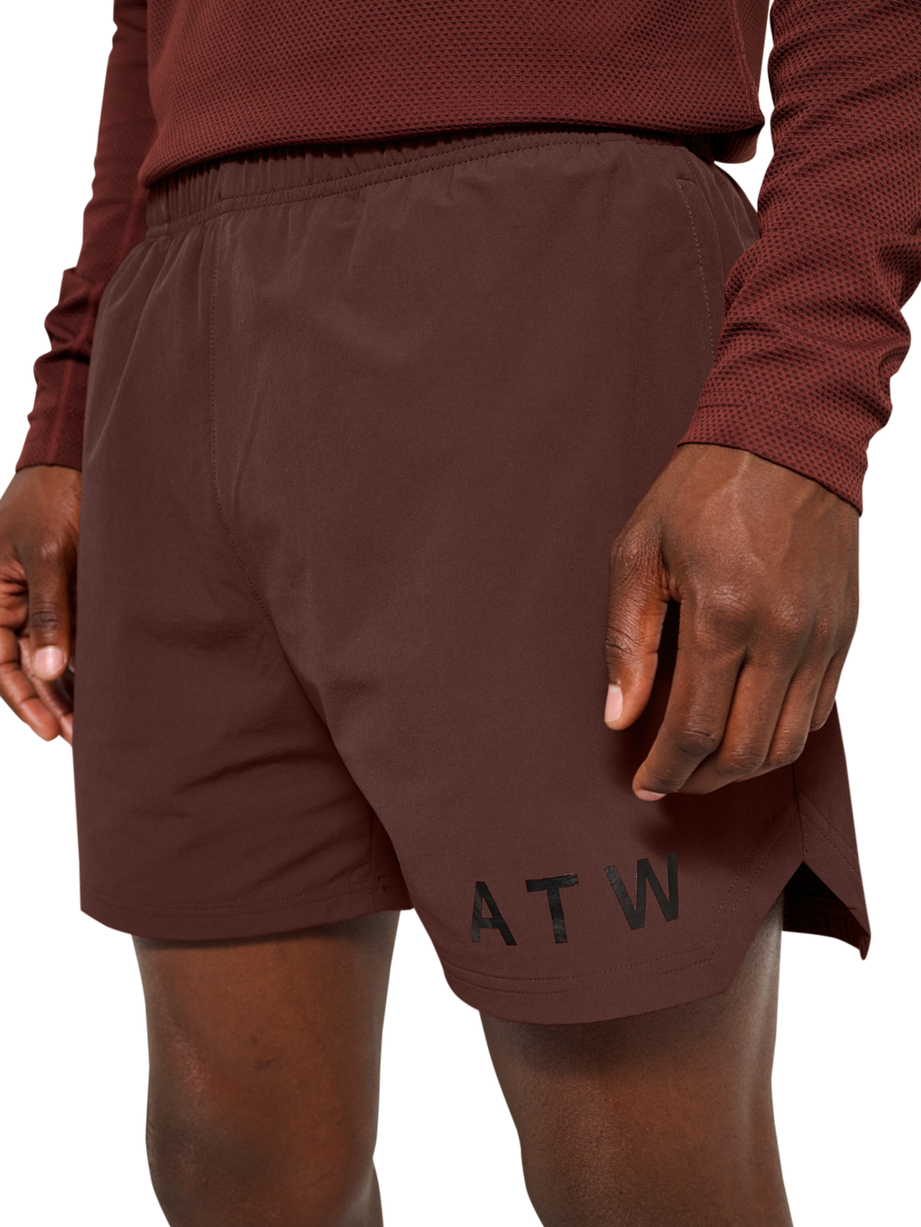 HALO SHORTS, BITTER CHOCOLATE, model