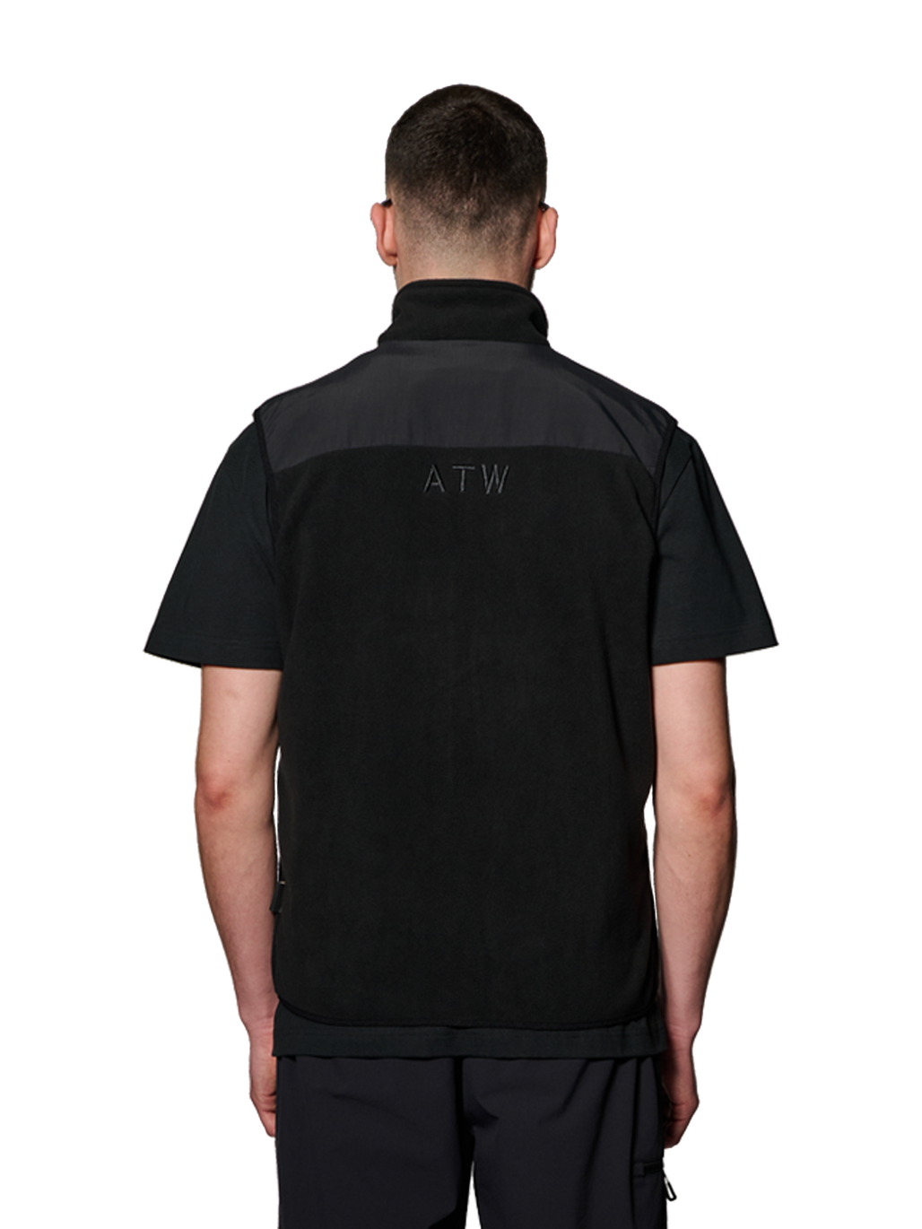 HALO BLOCKED FLEECE VEST, BLACK, model