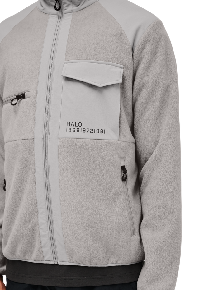 HALO PANELED FLEECE JACKET, MOURNING DOVE, model