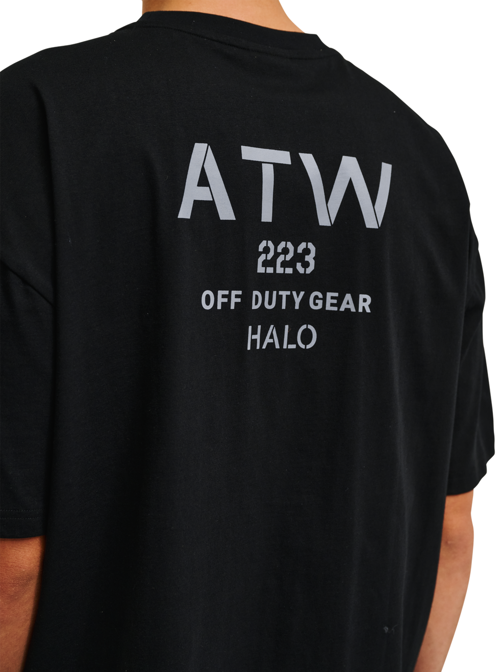 HALO GRAPHIC BOXY T-SHIRT, BLACK/GRIFFIN/GRIFFIN, model