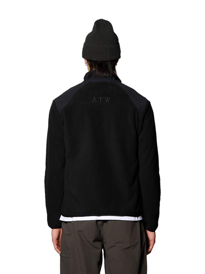 HALO PANELED FLEECE JACKET, BLACK, model