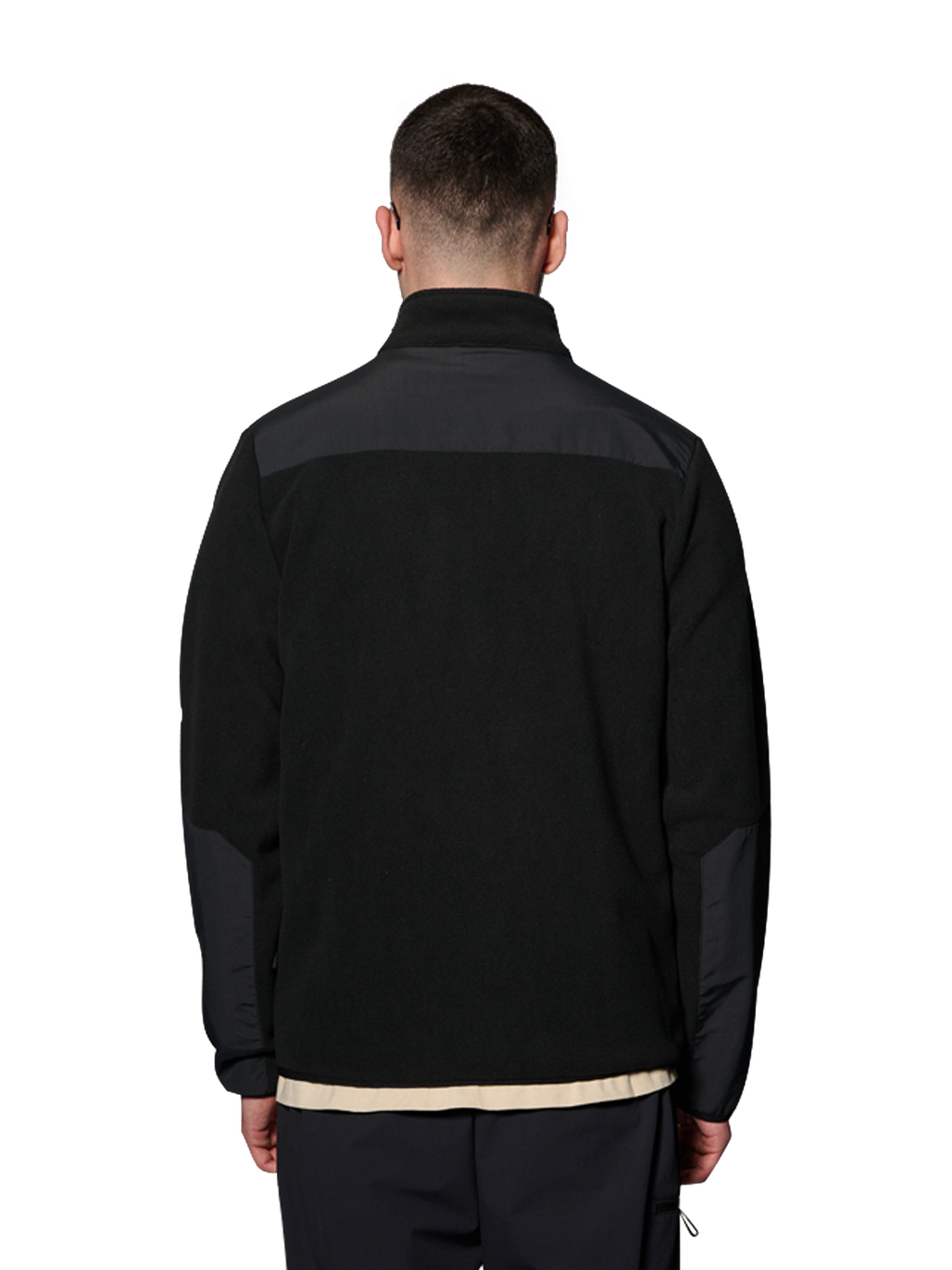 HALO BLOCKED ZIP FLEECE, BLACK, model