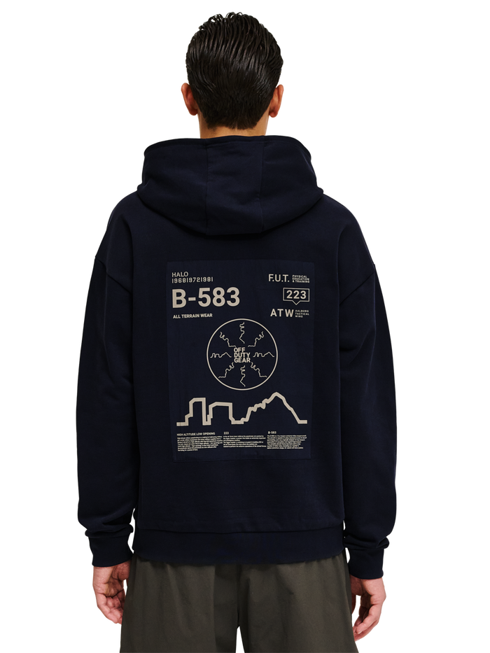 HALO GRAPHIC HOODIES, DEEP WELL, model