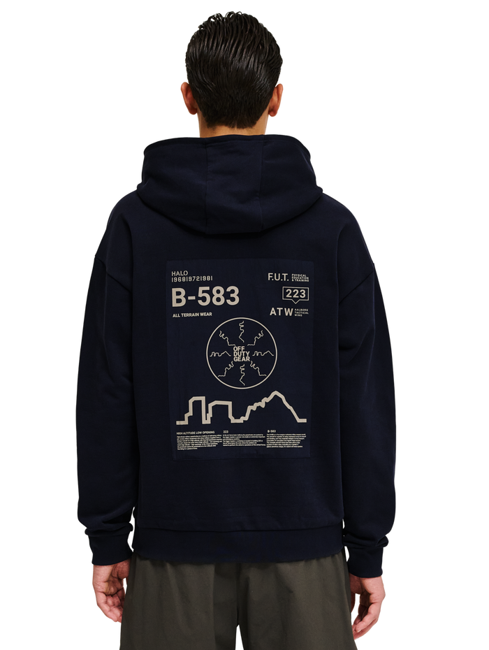 HALO GRAPHIC HOODIES, DEEP WELL, model