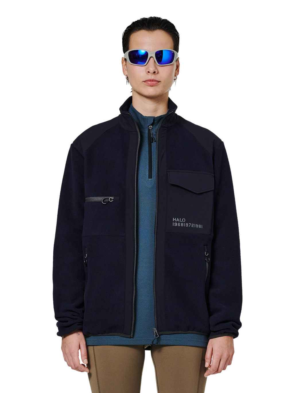 HALO PANELED FLEECE JACKET, DEEP WELL, model