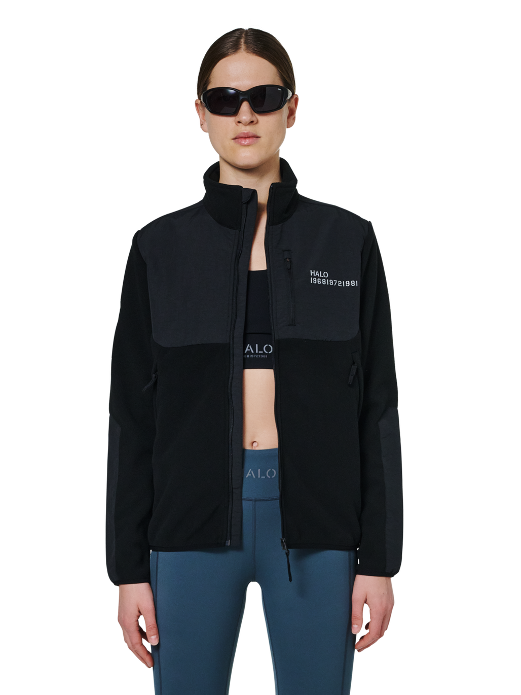 HALO BLOCKED ZIP FLEECE, BLACK, model