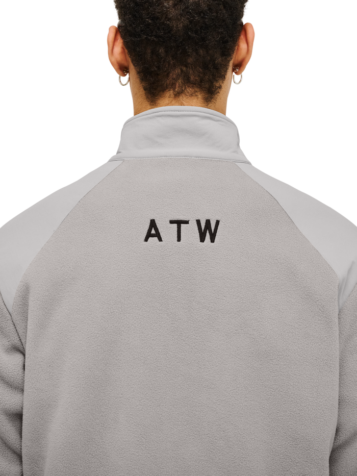 HALO PANELED FLEECE JACKET, MOURNING DOVE, model