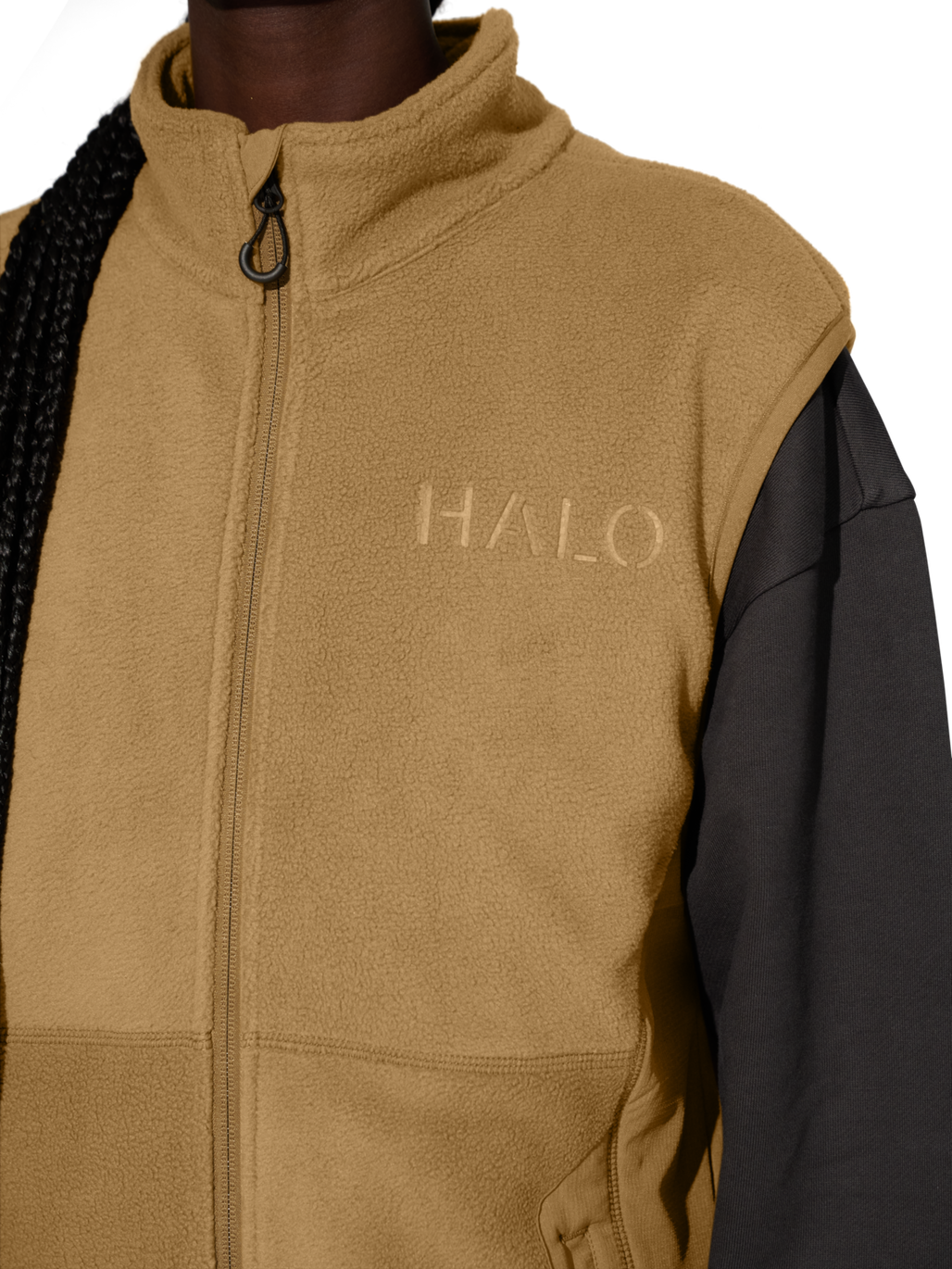 HALO ATW TEDDY FLEECE VEST, KANGAROO, model