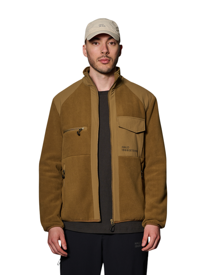 HALO PANELED FLEECE JACKET, KANGAROO, model