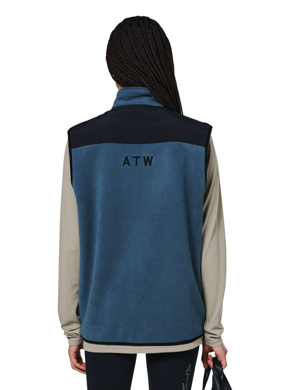 HALO BLOCKED FLEECE VEST, DARK SLATE, model