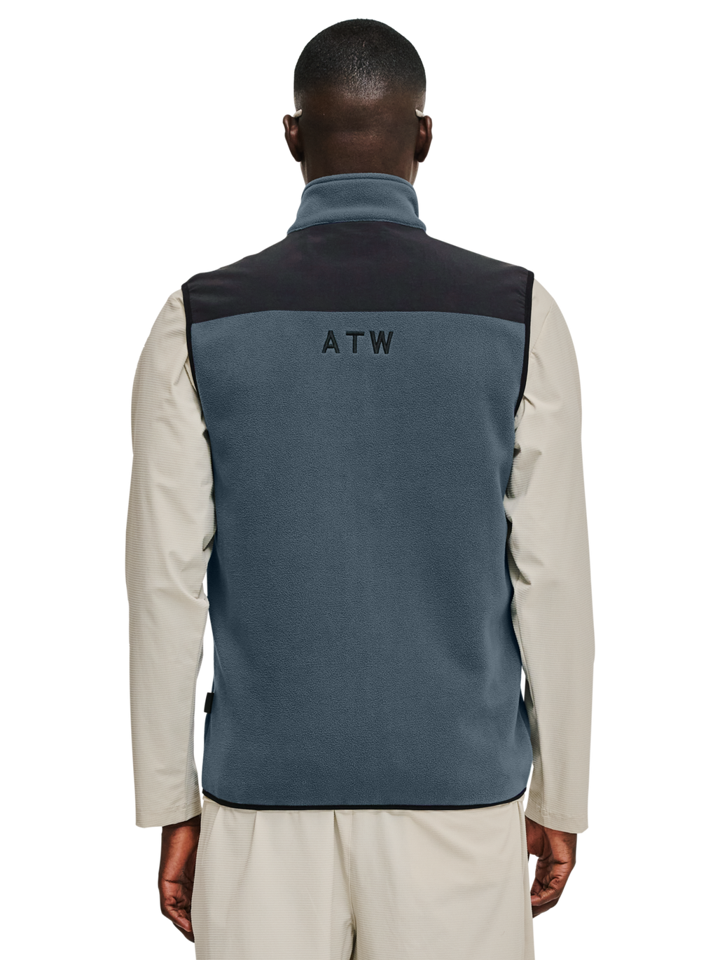 HALO BLOCKED FLEECE VEST, DARK SLATE, model