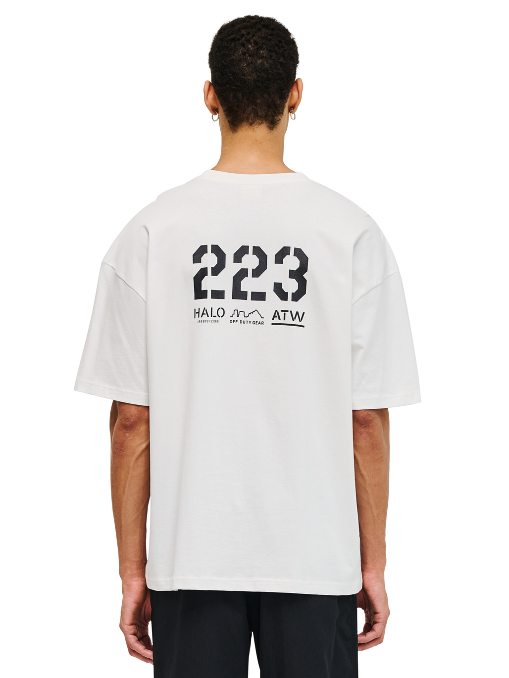 HALO GRAPHIC BOXY T-SHIRT, MARSHMALLOW/DEEP WELL, model