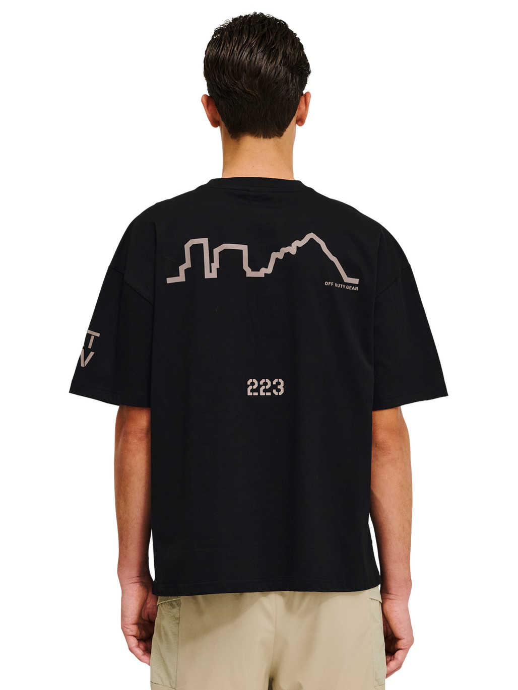 HALO GRAPHIC BOXY T-SHIRT, BLACK/SENECA ROCK, model