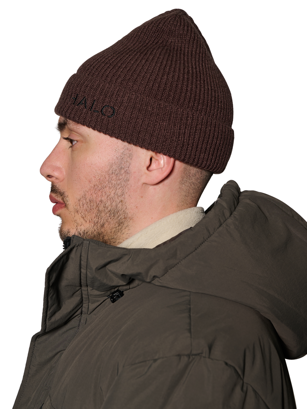 HALO WOOL MIX BEANIE, BRACKEN, model