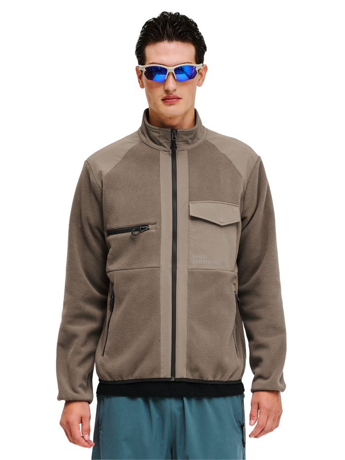 HALO PANELED FLEECE JACKET, CHOCOLATE CHIP, model