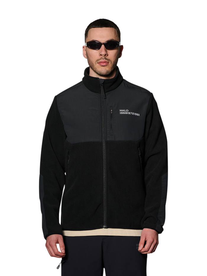 HALO BLOCKED ZIP FLEECE, BLACK, model