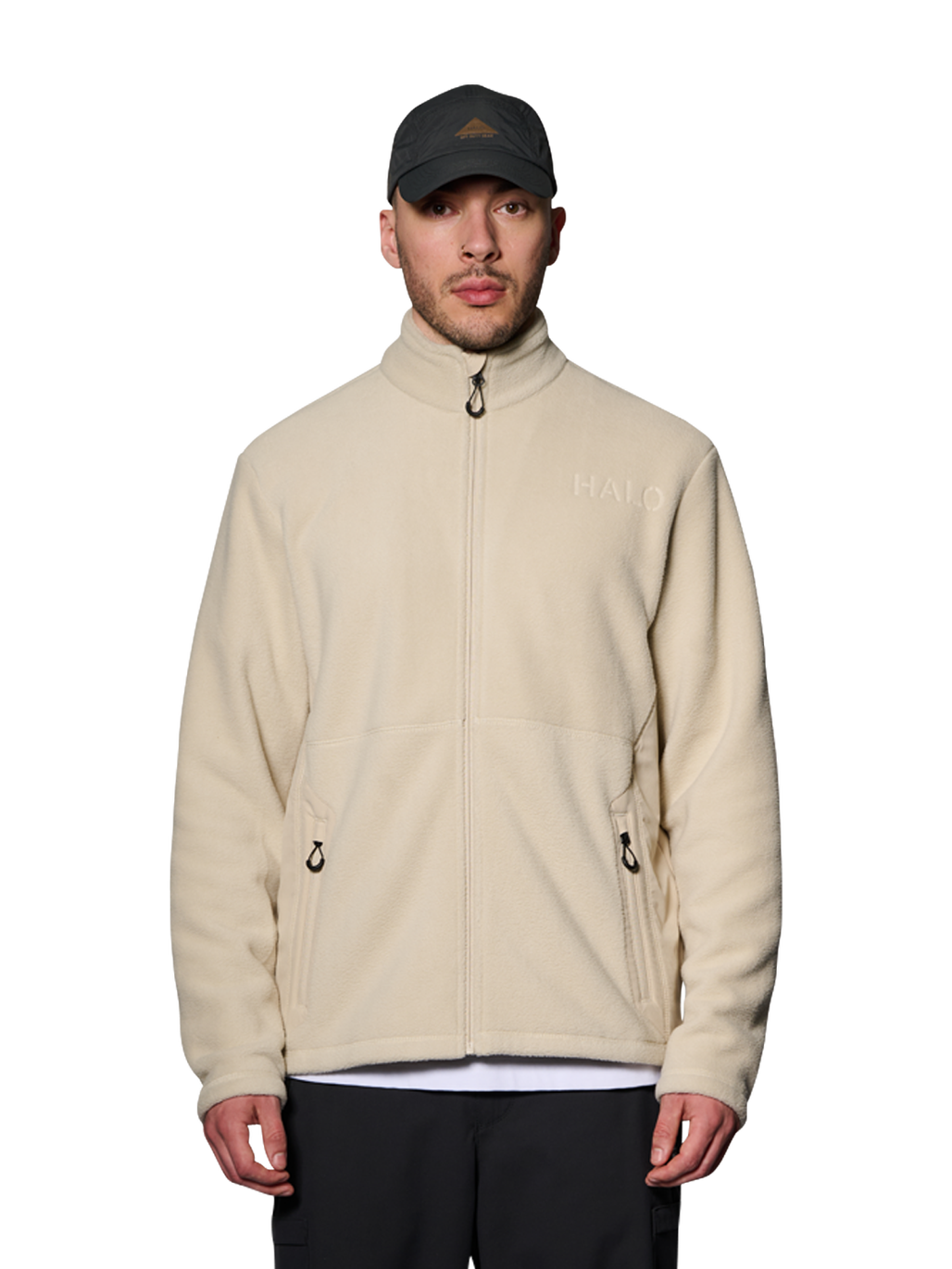 HALO ATW TEDDY FLEECE JACKET, OYSTER GRAY, model