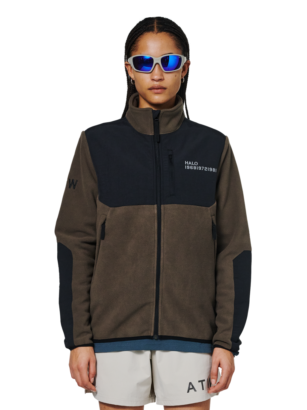 HALO BLOCKED ZIP FLEECE, MAJOR BROWN, model