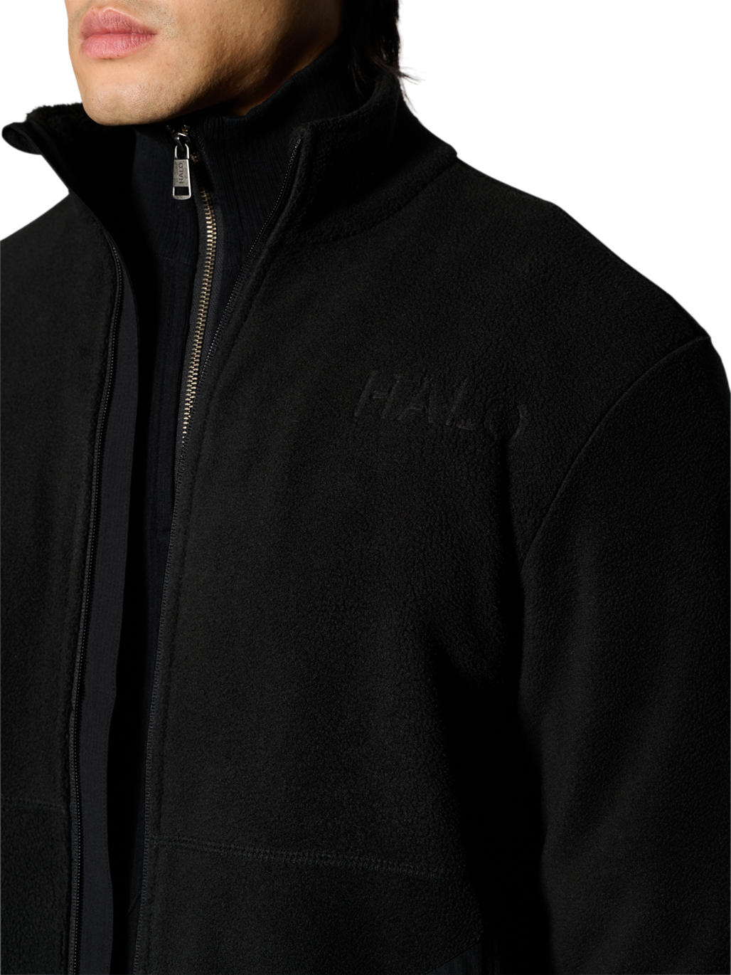 HALO ATW TEDDY FLEECE JACKET, BLACK, model