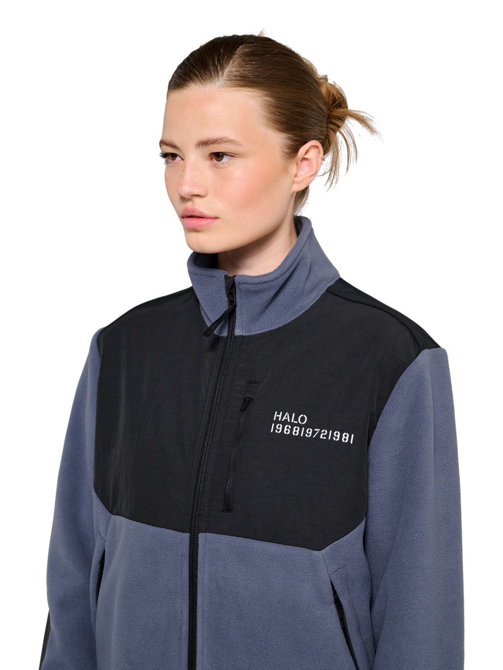 HALO BLOCKED ZIP FLEECE, GRISAILLE, model