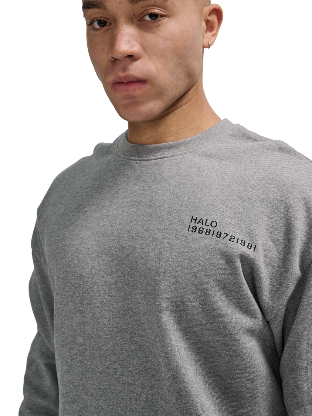 HALO ESSENTIAL CREW, GREY MELANGE, model