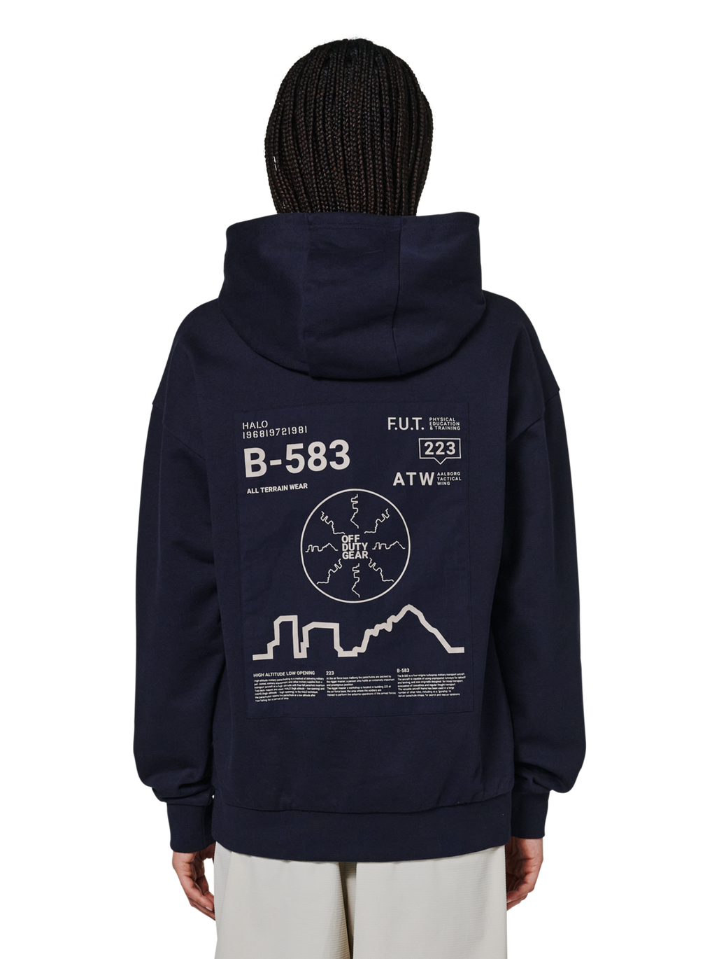 HALO GRAPHIC HOODIES, DEEP WELL, model